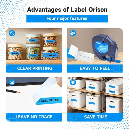 Vista 3 de Label Orison Compatible con Dymo LetraTag - Recambio azul 91335 de 0.472 in LT de cinta de plástico para recambios de rotuladoras Dymo, Letra Tag