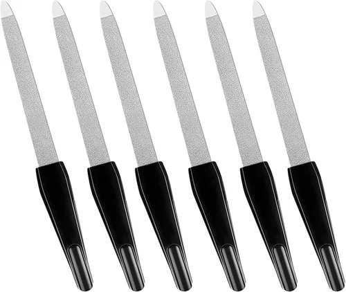 Vista 10 de Lima de uñas (6 unidades), limas de uñas de metal para uñas naturales, hechas de acero inoxidable con punta afilada y mango antideslizante, grano