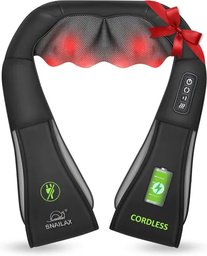 Snailax Masajeador inalámbrico – Shiatsu Masajeador de cuello y hombros con calor, apto para FSA, portátil, lumbar, almohada de masaje eléctrico de