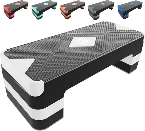 Vista 8 de GYMMAGE Escalón de ejercicio aeróbico, escalón aeróbico ajustable para ejercicio, plataforma de entrenamiento para escalonar, plataforma de pasos
