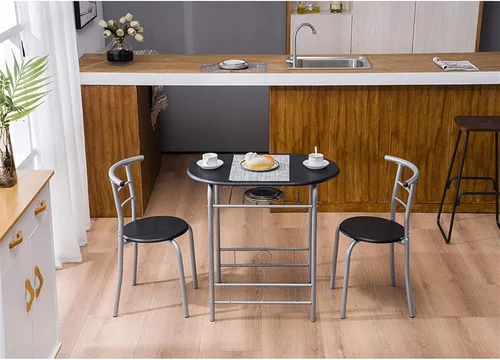 Vista 7 de Juego de mesa de comedor de cocina pequeña para 2, mesas de cocina redondas de 3 piezas para espacios pequeños, 2 asientos, mesa de desayuno