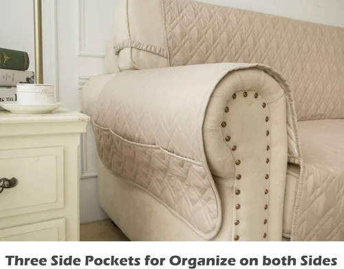 Vista 4 de Ameritex - Funda protectora para sillón de dos puestos, impermeable, acolchada, con revestimiento antideslizante de huellitas, para perros, niños