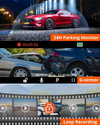 Vista 6 de Kingslim D1 Pro Dual Dash Cam 4K Grabar Interior - Cámara de tablero frontal e interior GPS WiFi para coches, Uber camión, cámara de tablero
