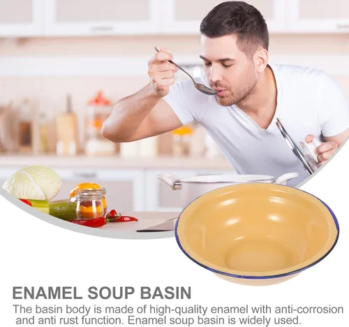 Vista 6 de Hemoton 2 unids 7.8 pulgadas Vintage esmalte cuencas engrosadas platos de sopa esmalte práctico vajilla ensalada pasta fruta cena