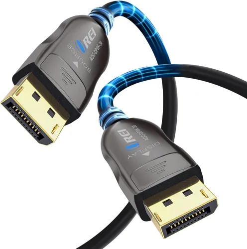 Vista 11 de OREI Cable AOC DisplayPort 2.0 8K de 50 pies - 54 Gbps, 8K a 120 Hz, 4K a