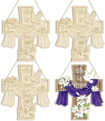 Vista 25 de Adornos de Pascua de Madera de Gran Tamaño de 12 Pulgadas para Pintar, Conejo de Madera DIY en Blanco Discos Redondos Sin Terminar Adorno Letrero