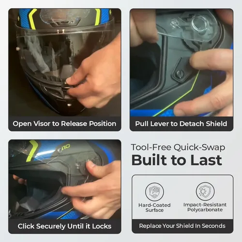 Vista 6 de The Helmet Shop Visera transparente para casco de motocicleta HJ-31 compatible con i10 e i70 – Escudo de repuesto Ópticamente correcto, visera