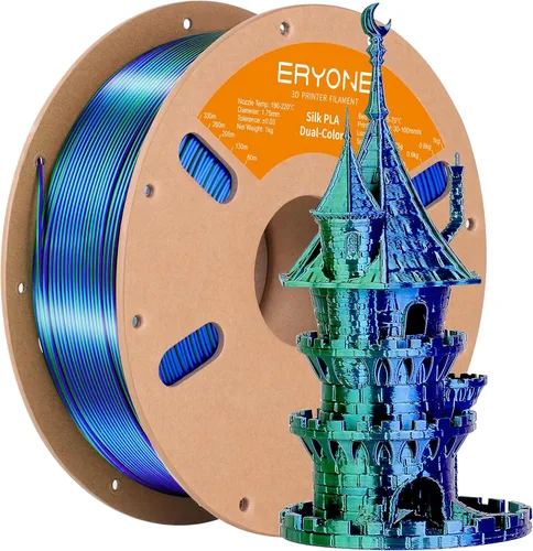 Vista 157 de ERYONE Filamento de ácido poliláctico (PLA) de seda para impresora 3D, de 1.75 mm +/- 0.03 mm, carrete de 1 kg (2.2 libras), verde esmeralda seda