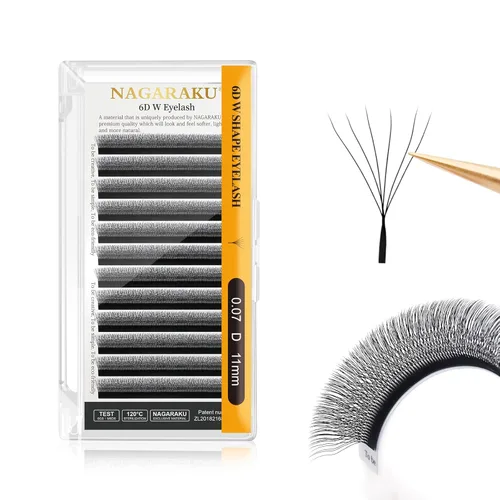 Vista 356 de NAGARAKU Extensión de pestañas en forma de W 3D con volumen en racimo, abanico prefabricado, pestañas postizas de visón sintético mate negro