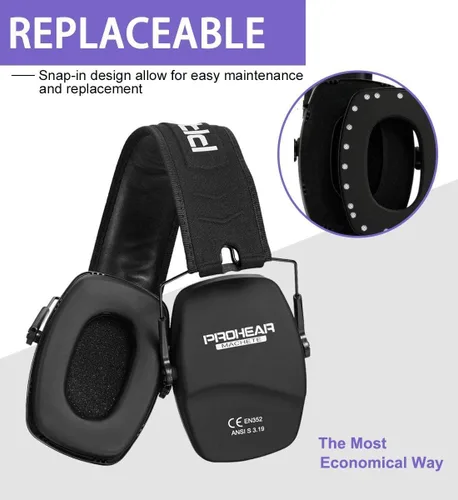 Vista 8 de PROHEAR 016 Protección Auditiva Orejeras de Seguridad para Tiro, NRR 26dB Reducción de Ruido Protector Auditivo Pasivo Delgado con Copas Auriculares