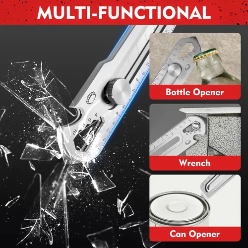 Vista 5 de BECOWIN 2 Pack 7-in-1 Retractable Stainless Steel Utility Knife, Heavy Duty Box Cutter with Safety Lock, 18mm Snap-Off Blade Compatible, Multi Tool