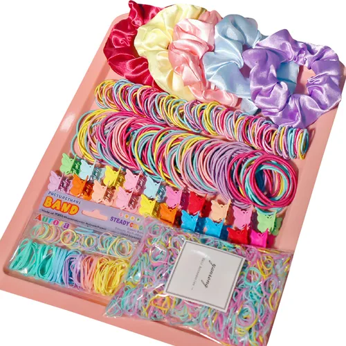 Vista 13 de Juego de accesorios para el cabello - Coleteros, lazos elásticos sin delinear, cintas, sujetadores de cola de caballo, bandas de goma para niñas