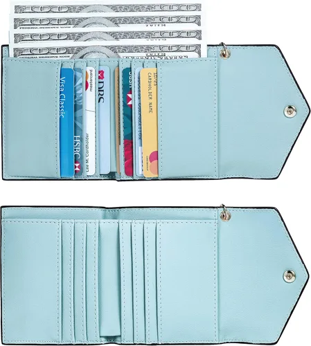 Vista 2 de Brosin - Cartera pequeña de cuero para mujer, con bloqueo RFID, soporte para tarjetas de crédito, monedero en miniatura de bolsillo