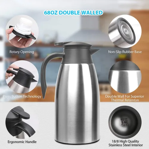 Vista 3 de Yummy Sam Jarra térmica de acero inoxidable de 68 onzas (2 elevadores) dispensador de bebidas de café al vacío de doble pared para café y agua