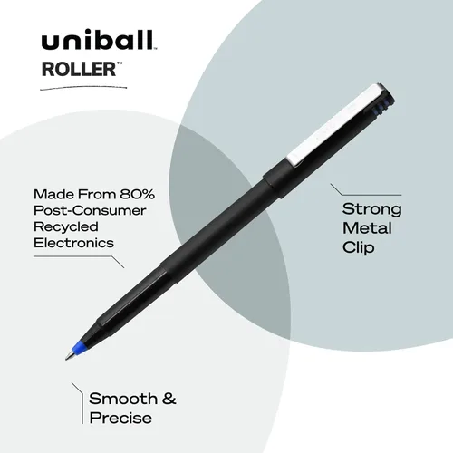 Vista 4 de Bolígrafos roller uniball, punta micro de 0.5 mm, azul, paquete de 12