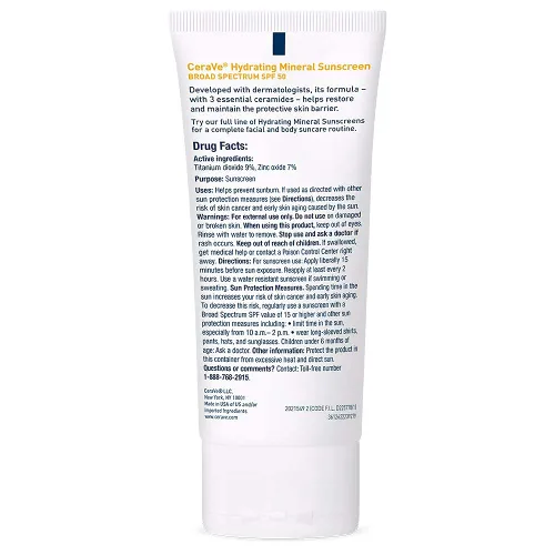 Vista 11 de CeraVe Protector solar 100% mineral SPF 50, protector solar facial con óxido de zinc y dióxido de titanio, ácido hialurónico + niacinamida +