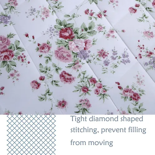 Vista 4 de FADFAY Juego de edredón floral rosa tamaño King, edredón de verano floral desgastado 100% tela de algodón con relleno interior de microfibra suave