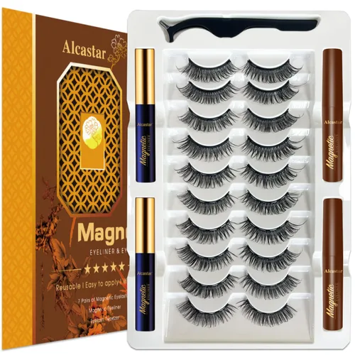 Vista 26 de Alcastar - Pestañas magnéticas con delineador de ojos, pestañas magnéticas ligeras, aspecto natural, reutilizables, de larga duración