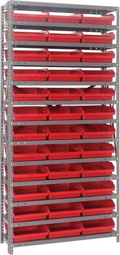 Vista 461 de Quantum QSBU-245BK Heavy Duty Shelving Unit with (7) Shelves and (24) QUS245 Black Bins for Garage Warehouse Storage Distribution 400 lb Load