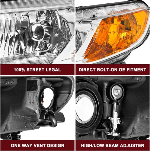 Vista 5 de JSBOYAT Par de faros delanteros de repuesto para Honda Civic Sedan 2006-2011 de 4 puertas con bombillas y carcasa cromada, reflector ámbar