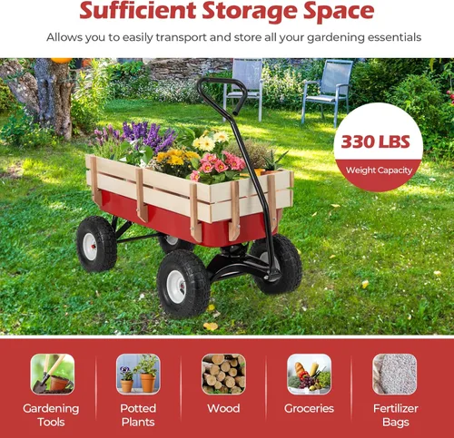 Vista 9 de Giantex carro de madera con llantas de hule para niños, color rojo