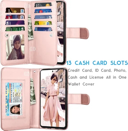 Vista 2 de Tekcoo - Funda para Galaxy A52, funda tipo cartera para Galaxy A52S 5G, piel sintética de lujo, ranuras para tarjetas de crédito, funda con tapa