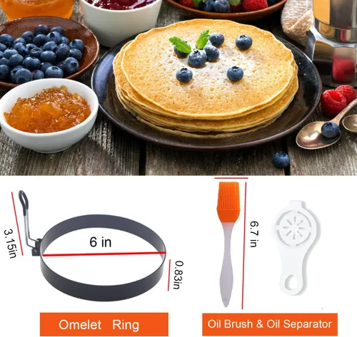 Vista 5 de Anillo para panqueques para plancha, 2 paquetes de 6 pulgadas para hacer panqueques de huevo, anillos de tortilla para plancha, anillo de crumpet