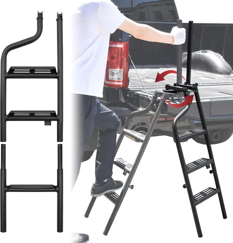 Escalera plegable de 42 pulgadas y giratoria de 360° con pasamanos para camioneta, escalera plegable universal para puerta trasera con asa de agarre