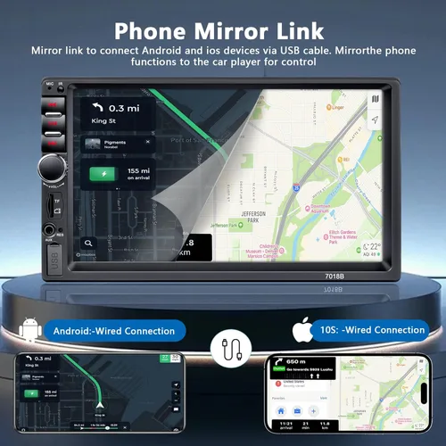 Vista 2 de Estéreo de coche de doble DIN, radio de coche de 7 pulgadas con pantalla táctil HD Bluetooth estéreo para automóvil, llamadas manos libres
