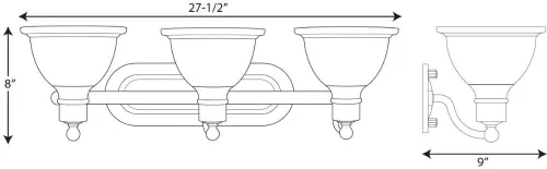 Vista 2 de Progress Lighting P3163-20 Soporte de pared de 3 luces con vidrio grabado blanco, bronce antiguo