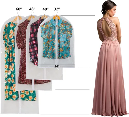 Vista 5 de Bolsa de ropa transparente para almacenamiento en el armario, bolsas de vinilo para colgar ropa, bolsas cortas para colgar ropa, fundas de abrigo