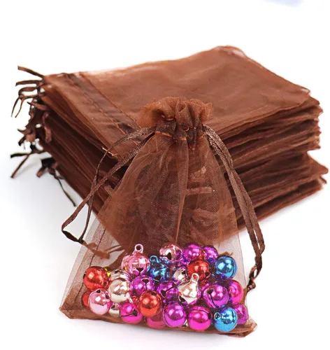 Vista 18 de Lautechco 100 bolsas de organza – 4 x 6 pulgadas, bolsas de regalo de malla beige con cordón para Navidad
