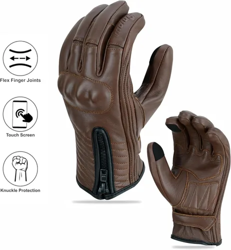 Vista 11 de Full Finger Leather Motorcycle Gloves for Men & Women Touch Screen Gloves Premium Street Motorcycle Durable Protective Cruiser Biker Gel Leather