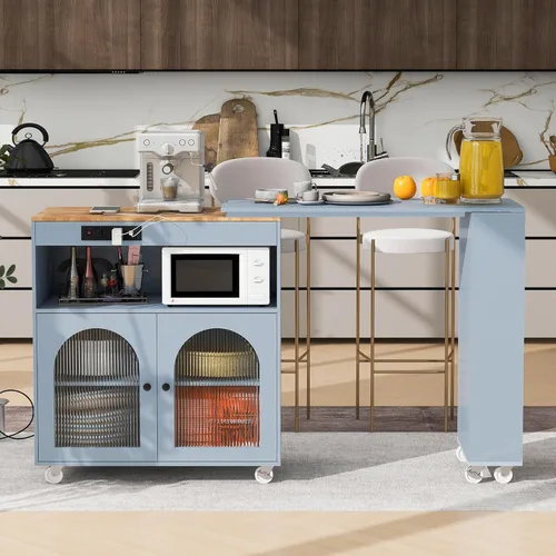 Vista 152 de LUMISOL Carrito de isla de cocina con ruedas de bloqueo con 2 cajones y 4 gabinetes, isla de cocina rodante con estantes ajustables, mesa de madera