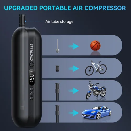 Vista 8 de CYCPLUS Electric Air Compressor Portable Bicycle Pump Car Tire Inflator, Max 150 PSI, Auto Shut-Off Air Pump with Presta and Schrader Valves for All