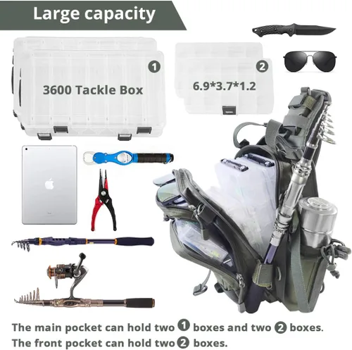 Vista 4 de Blisswill - Bolsa de almacenamiento para equipo de pesca al aire libre - Mochila de pesca grande resistente al agua