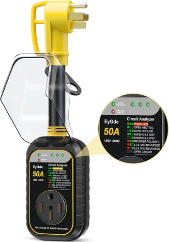Vista 10 de EyGde Protector de sobretensiones para RV de 30 amperios, analizador de circuito RV con cubierta impermeable, protector de voltaje de potencia