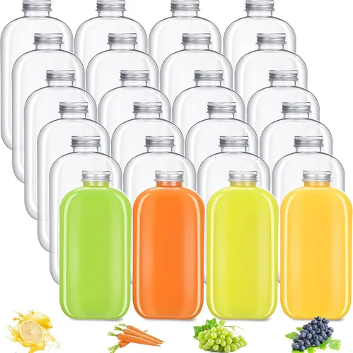 Vista 8 de Thenshop Paquete de 24 botellas de plástico con tapas, botellas de jugo transparentes, botella de agua plana, botella de plástico reutilizable, mini