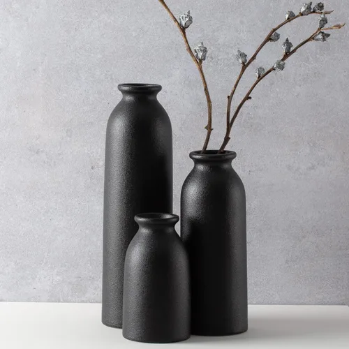 Vista 13 de CEMABT Juego de 3 jarrones de cerámica beige pequeños para decoración, decoración moderna boho de granja para el hogar, jarrón decorativo