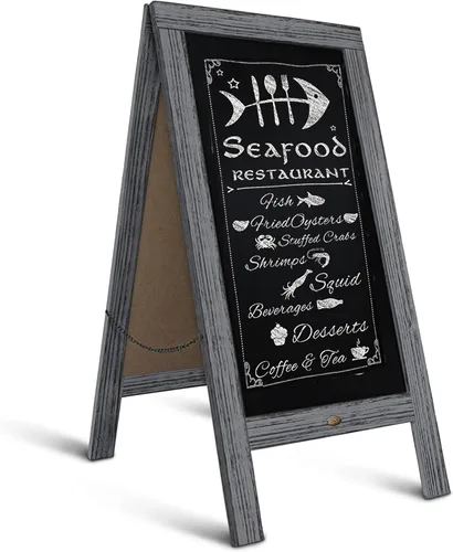 Vista 16 de Cartel en forma de A de pizarra por HBCY Creations: Letrero de madera maciza de 20x30 en forma de A, pizarra rústica marrón de doble cara