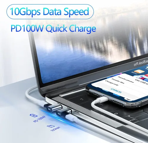 Vista 2 de Adaptador Magnético USB C, Conector Tipo C de 24 Pines, Carga Rápida PD de 100 W, Transferencia de Datos de 10 Gbps