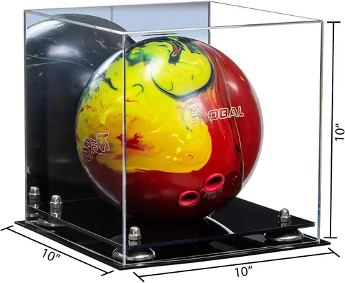 Vista 3 de Better Display Cases Acrylic Bowling Ball Display Case with Mirror Case, Yellow Risers and Clear Base (B33/A028)