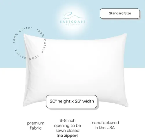 Vista 3 de East Coast Bedding Funda de almohada de repuesto 100% algodón Funda de almohada DIY Funda de almohada vacía para relleno personalizado 250