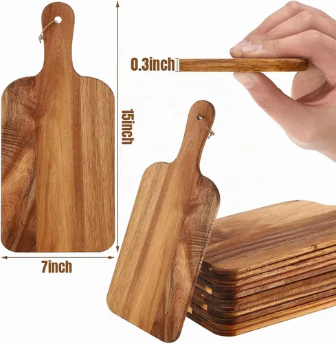 Vista 2 de Irenare Juego de 18 tablas de cortar lisas con asas, grabado láser, charcutería de madera, tabla de cortar para servir a granel para bricolaje