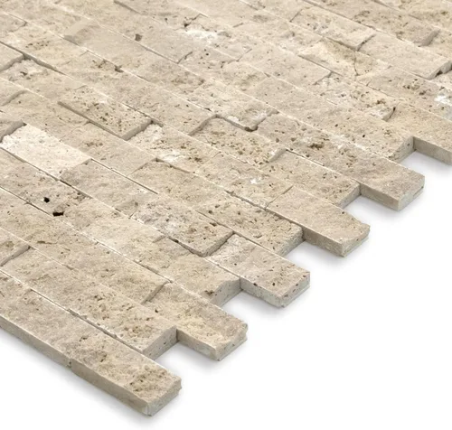 Vista 3 de SUNWINGS Azulejos de travertino autoadhesivos de piedra natural 3D de 5 hojas, 10.63 x 11.22 pulgadas, para pegar en el protector contra Beige