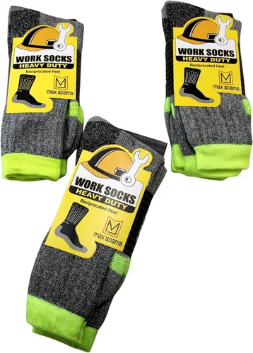 Dependable Industries - 6 pares de calcetines de trabajo resistentes de construcción HD, calcetines para botas, talla 10-13, gris, verde neón,