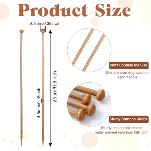 Vista 2 de 2 agujas de tejer de bambú de 0.177 in de largo, agujas de tejer de madera de 10 pulgadas de largo, para principiantes, calcetines, bufandas, hechas