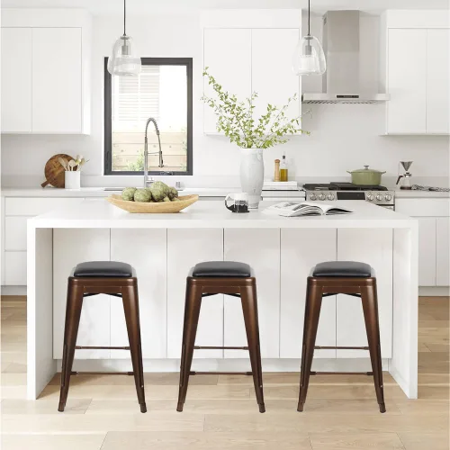 Vista 280 de GIA Taburete de mostrador sin respaldo de 24 pulgadas, cantidad de 4, bronce con asiento de madera clara