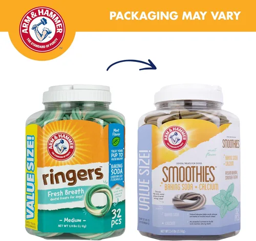 Vista 3 de Arm & Hammer Golosinas dentales para perros con bicarbonato de sodio y calcio, ayuda a combatir el mal aliento, placa y sarro sin cepillado, menta