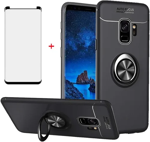 Asuwish Funda para teléfono Samsung Galaxy S9 Plus con protector de pantalla de vidrio templado y soporte de anillo, accesorios de silicona TPU